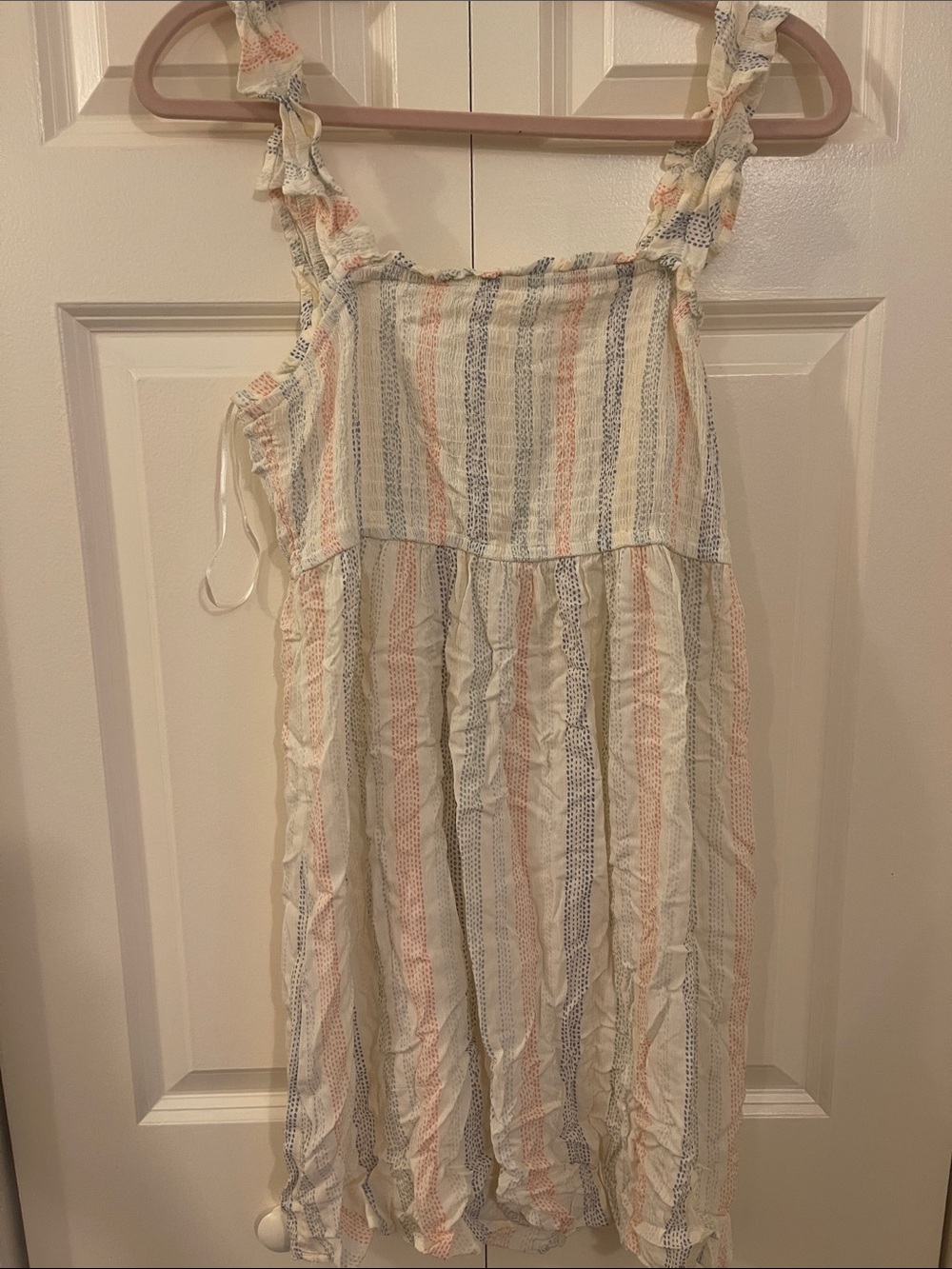 Pink Rose Cream Sundress with Pink & Blue Stripes